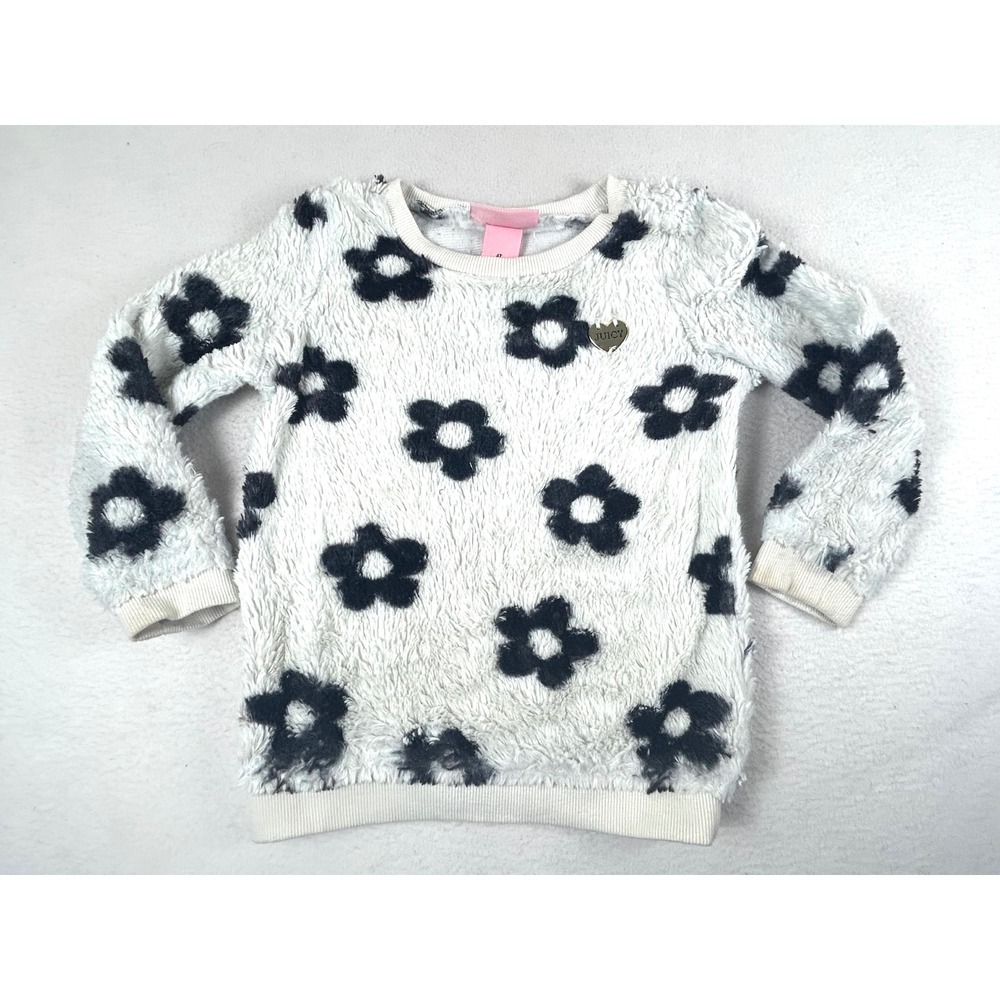 Juicy Couture Faux Fur Sweatshirt Kids 4T White Floral Coquette